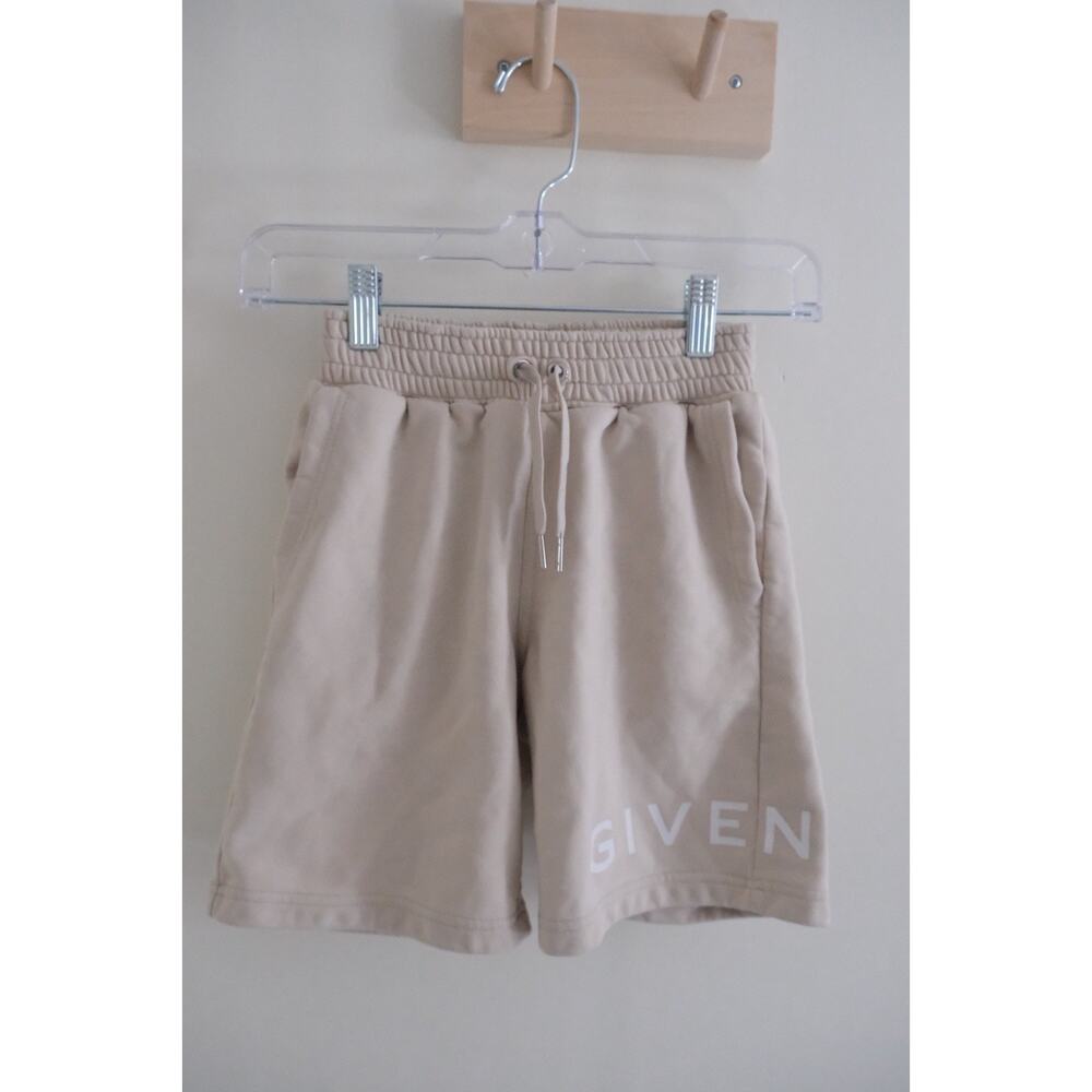 GIVENCHY PARIS Boys Sz 8 Beige Sweat Shorts Logo Cotton Drawstring Pockets